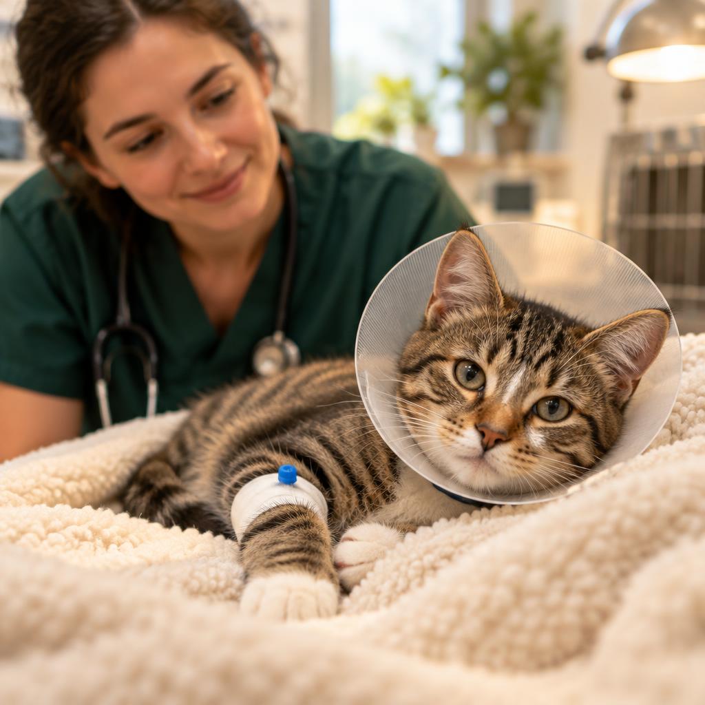 Junge Katze Luna erholt sich nach ihrer Operation