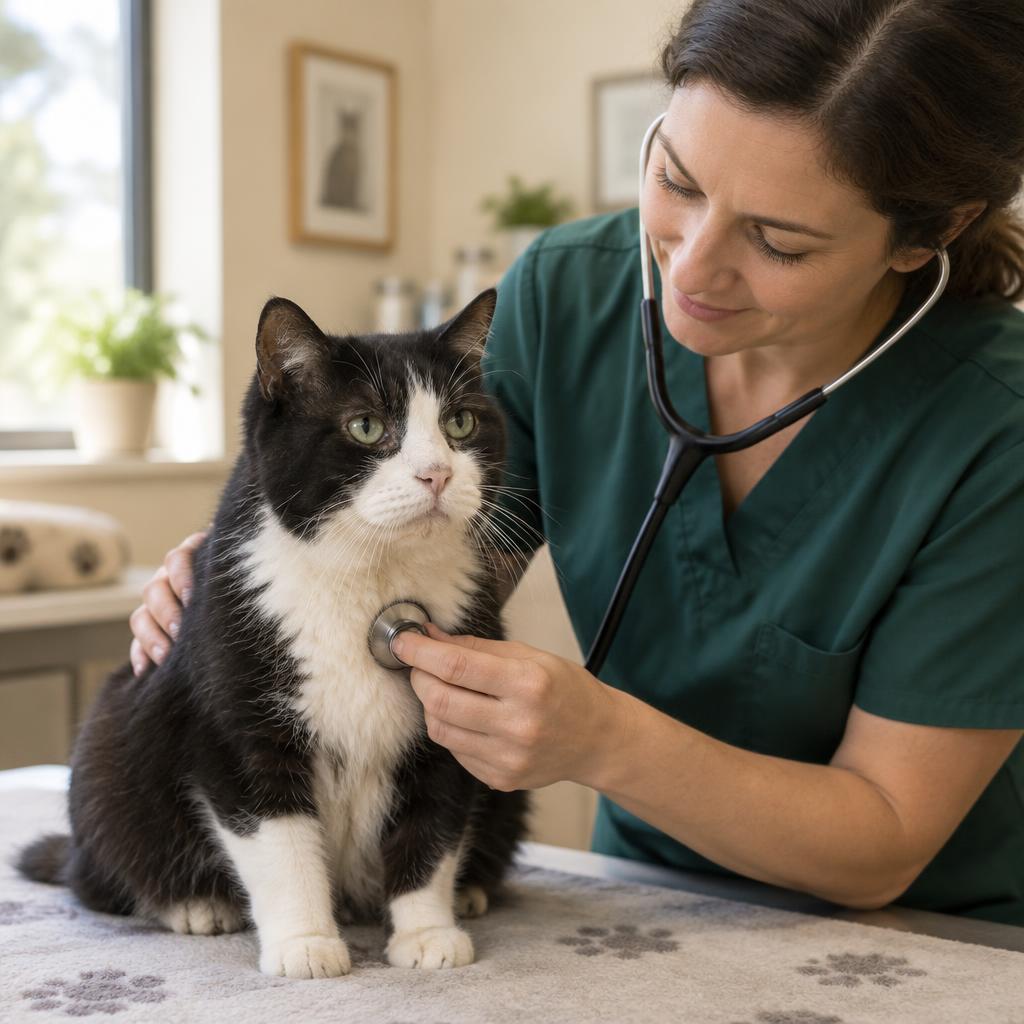Katze Maja wird beim Tierarzt abgehört